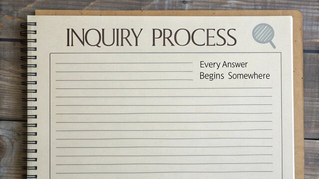 Inquiry Process Notebook with Blank Lines for Notes and Ideas on a Rustic Wooden Background