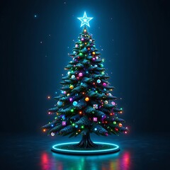 Neon 3D Cyberpunk Christmas Tree – Glowing Futuristic Holiday Design