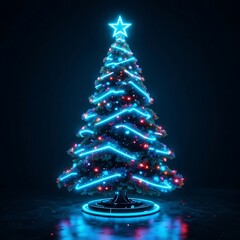 Neon 3D Cyberpunk Christmas Tree – Glowing Futuristic Holiday Design