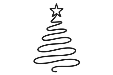 Whimsical Spiral Christmas Tree. Stylized Christmas tree drawn with a continuous spiral line, topped with a star. The spiral creates a sense of movement and whimsy, with the star