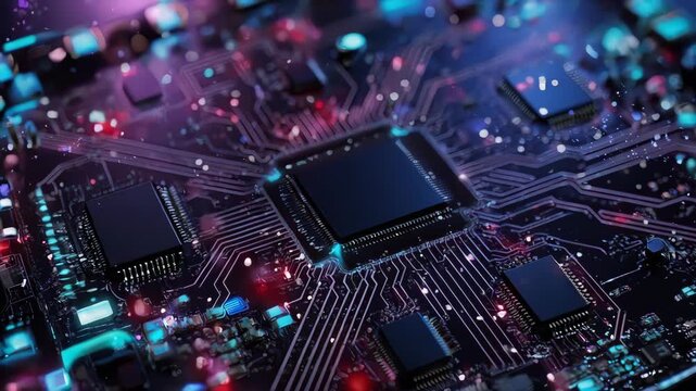 Futuristic Circuit Board: Data Flow and Processing Power Visualization
