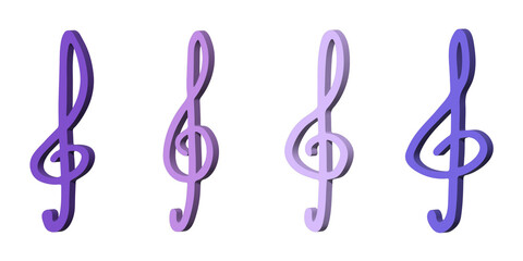Fototapeta premium Set of 3d treble clef. Hand drawn musical symbol. Single element for print, web, design, decor, logo