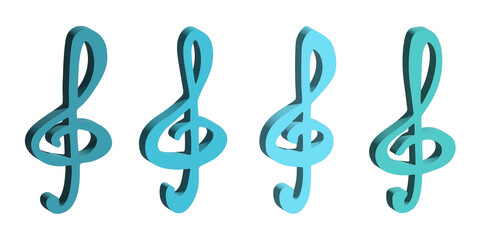 Fototapeta premium Set of 3d treble clef. Hand drawn musical symbol. Single element for print, web, design, decor, logo