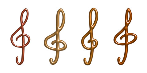 Set of 3d treble clef. Hand drawn musical symbol. Single element for print, web, design, decor, logo