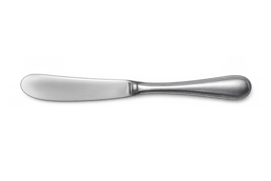 Butter knife utensil for spreading cream and jam, isolated metal silverware with transparent background