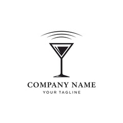 Minimalist martini glass logo with a wifi signal symbol.