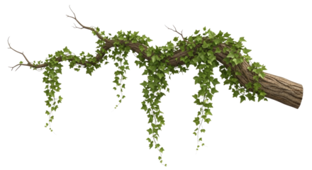 Green ivy on a branch transparent background cutout png