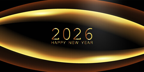 2026 New year with Abstract shiny color gold wave design element and glitter effect on dark background. For Calendar, poster design