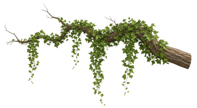 Green ivy on a branch transparent background cutout png
