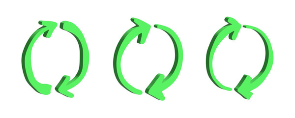 Set of 3d recycle arrow icon Recycling resources symbol Reuse of materials, zero waste, green environment, saving the planet
