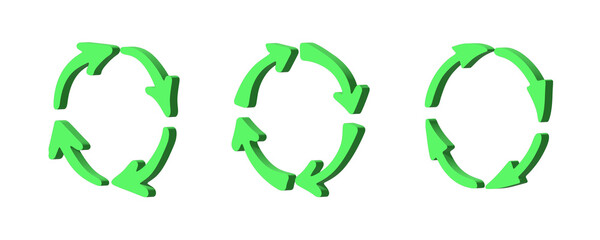Set of 3d recycle arrow icon Recycling resources symbol Reuse of materials, zero waste, green environment, saving the planet