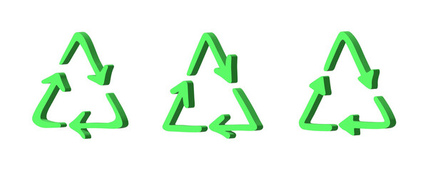 Set of 3d recycle arrow icon Recycling resources symbol Reuse of materials, zero waste, green environment, saving the planet