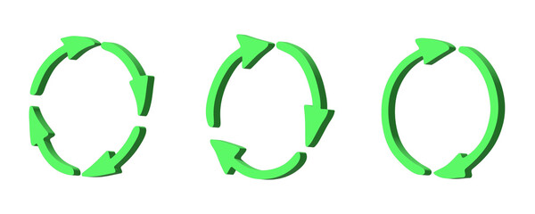 Set of 3d recycle arrow icon Recycling resources symbol Reuse of materials, zero waste, green environment, saving the planet