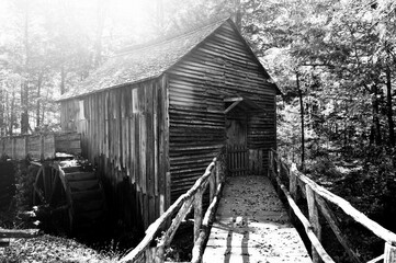 Historic Grist Mill in Cades Cove Great Smoky Mountains Black and White Photography © Joe