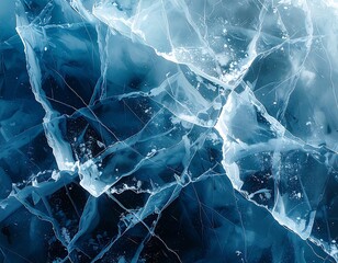 Crisscrossing fissures and fractured planes in blue and white ice abstract texture