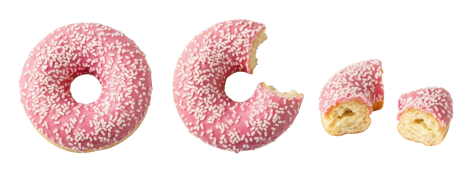 Pink frosted donuts with coconut flakes transparent background cutout png