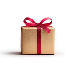 Fototapeta premium A shiny golden gift box tied with a red ribbon, symbolizing celebration and special occasions.