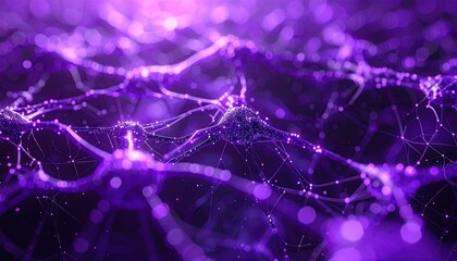 Abstract Purple Nebula With Connecting Lights And Particles In Deep Space