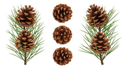 Pine cones and needles arrangement transparent background cutout png