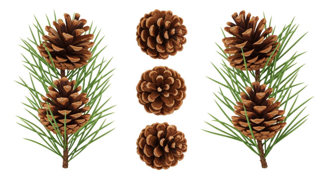 Pine cones and needles arrangement transparent background cutout png