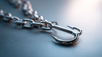 Obraz premium Metallic hook and chain on transparent