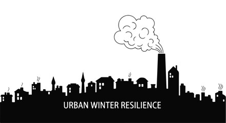 Smokestack in a city skyline on a cold winter day