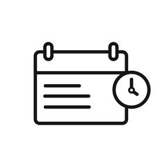 Fototapeta premium Calendar outline with clock symbol template, simple study planner icon, minimal productivity vector