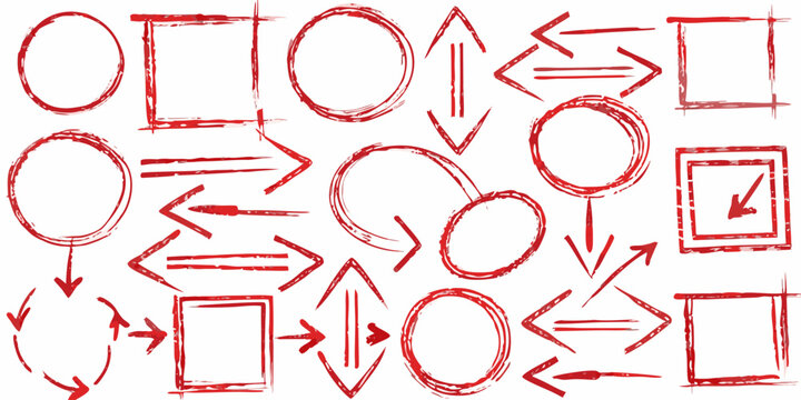 Dynamic red arrows and shapes flow chart element, perfect for highlighting key points and directions in presentations and diagrams with modern style