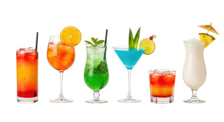 Assortment of colorful cocktails on a black background transparent background cutout png