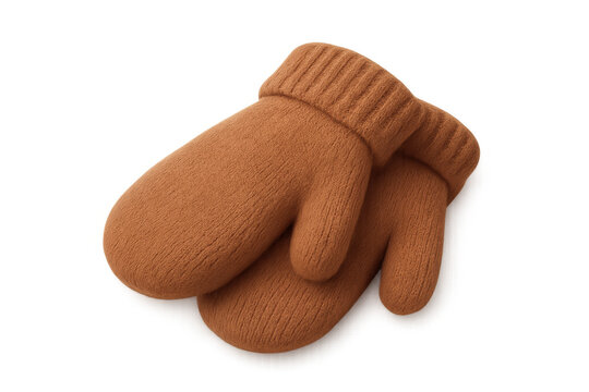 Pair of brown knitted mittens showing soft wool texture, essential clothing for keeping hands warm during winter months