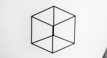 Minimalist Necker Cube Optical Illusion on White Background.