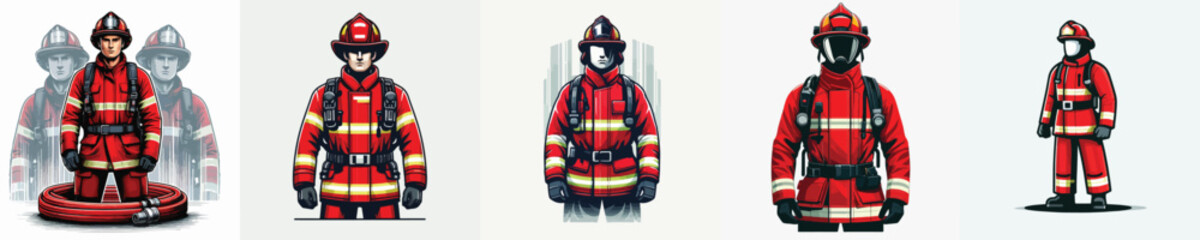 Obraz premium vector image of a man wearing a firefighter uniform on a white background