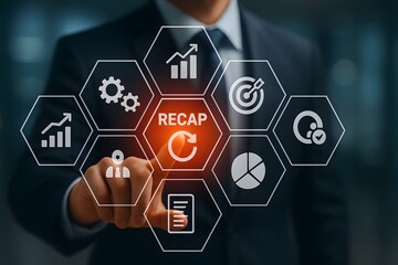 Business recap and performance review concept with digital dashboard