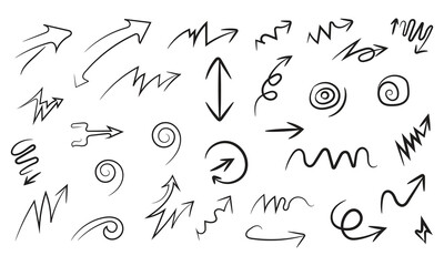Hand drawn arrows isolated on, vector doodle sketch set
