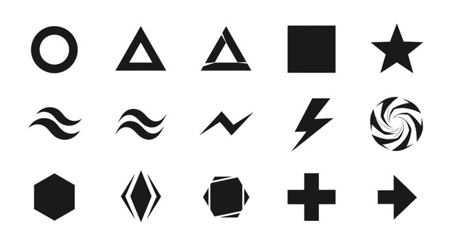 Bold geometric shapes ready for design projects, perfect for logos, icons, and creative graphics. A versatile collection for branding and visual communication needs
