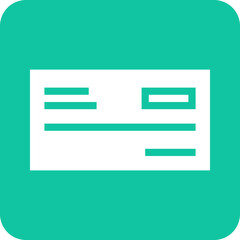 A simple white icon representing a check or bank draft with lines and a box on a teal background