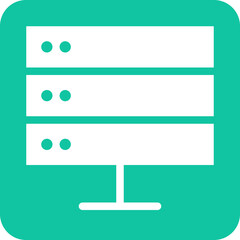 Simple white server rack icon with three levels and two dots on each level against a teal background