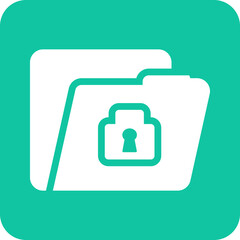White simple icon of a folder with a padlock symbol indicating secure document storage and data protection on a teal background