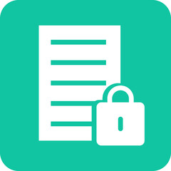 Secure document icon with a white paper and padlock symbol on a teal background