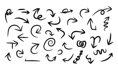 Hand drawn doodle arrows set isolated on for presentation
