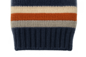 Warm navy and orange striped knit fabric texture on transparent background, textile pattern background