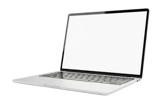 Laptop computer with blank screen transparent background cutout png