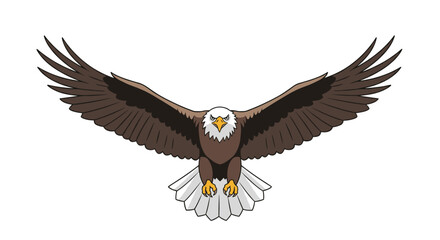 Obraz premium Illustration of a bald eagle with its wings spread wide, soaring through the sky.