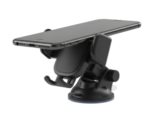 Car phone mount with suction cup and adjustable arm transparent background cutout png