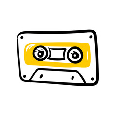 Obraz premium Cartoon Cassette Tape in Yellow Color on Black Background