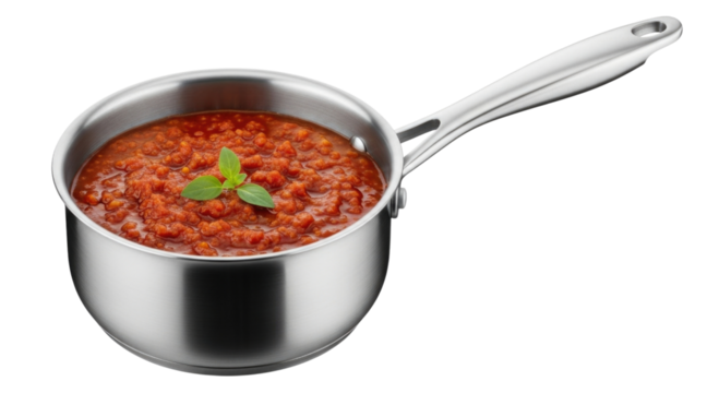 Saucepan with tomato sauce transparent background cutout png - Powered by Adobe