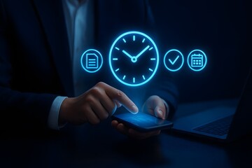 Organizing deadlines and priorities on smartphone with glowing time icons