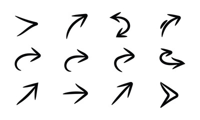 Hand drawn black arrow collection isolated on for your design