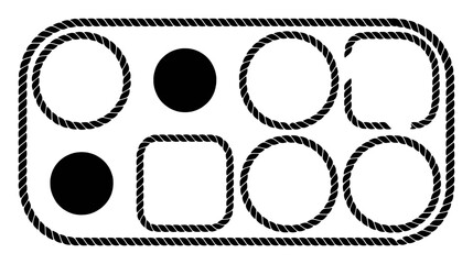 Black Rope Border With Circles and Squares on White Background