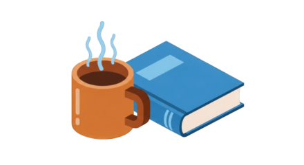 Isometric Illustration of Coffee Mug and Book for Relaxation.